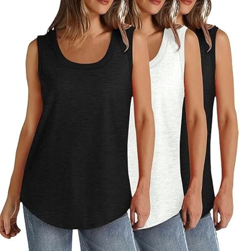 CSWH 3 Stück Unterhemd Damen Tank Top mit Rundhals Ausschnitt Frauen Sommer Elastische Tanktops Set Stretch Untershirt Ärmellos Shirts Trägerhemd Oberteile Mehrpack S-5XL von CSWH