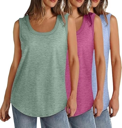 CSWH 3 Stück Unterhemd Damen Tank Top mit Rundhals Ausschnitt Frauen Sommer Elastische Tanktops Set Stretch Untershirt Ärmellos Shirts Trägerhemd Oberteile Mehrpack S-5XL von CSWH