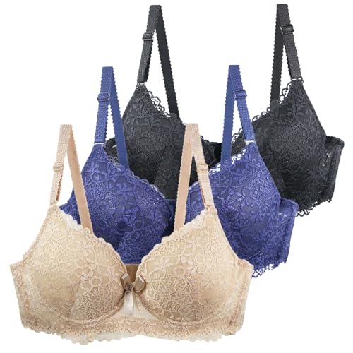 CSWH 3er-Pack BHS Damen mit Bügel Fraun Leicht & Atmungsaktiv Spitzen-BH Set mit verstellbarem Trägern Push Up Sexy BH Mädchen Weich Bequemer Y2K Unterwäsche Bra für Alltag CSWH 3er-Pack BHS Damen mit Bügel Fraun Leicht & Atmungsaktiv Spitzen-BH Set mit verstellbarem Trägern Push Up Sexy BH Mädchen Weich Bequemer Y2K Unterwäsche Bra für Alltag von CSWH