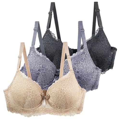 CSWH 3er-Pack BHS Damen mit Bügel Fraun Leicht & Atmungsaktiv Spitzen-BH Set mit verstellbarem Trägern Push Up Sexy BH Mädchen Weich Bequemer Y2K Unterwäsche Bra für Alltag CSWH 3er-Pack BHS Damen mit Bügel Fraun Leicht & Atmungsaktiv Spitzen-BH Set mit verstellbarem Trägern Push Up Sexy BH Mädchen Weich Bequemer Y2K Unterwäsche Bra für Alltag von CSWH