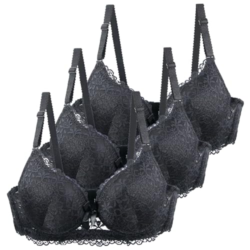 CSWH 3er-Pack BHS Damen mit Bügel Fraun Leicht & Atmungsaktiv Spitzen-BH Set mit verstellbarem Trägern Push Up Sexy BH Mädchen Weich Bequemer Y2K Unterwäsche Bra für Alltag von CSWH