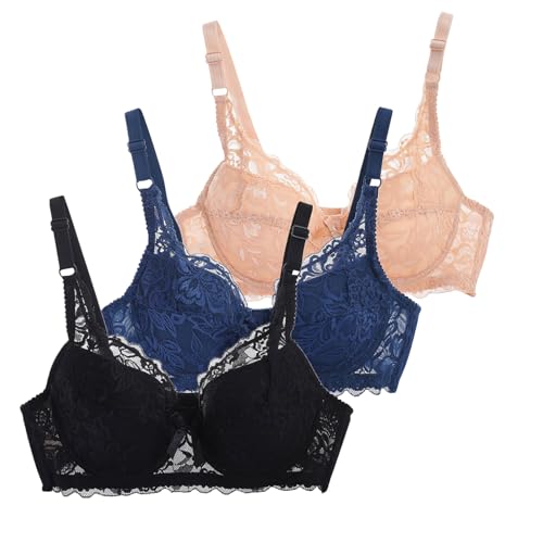 CSWH 3er Pack BHS Damen mit Bügel Fraun Spitzen-BH Set mit verstellbarem Push Up Sexy BH Mädchen Atmungsaktiver Weich Bequemer Y2K Unterwäsche Bra für Alltag von CSWH