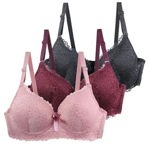 CSWH 3er-Pack BHS Damen mit Bügel Fraun Leicht & Atmungsaktiv Spitzen-BH Set mit verstellbarem Trägern Push Up Sexy BH Mädchen Weich Bequemer Y2K Unterwäsche Bra für Alltag CSWH 3er-Pack BHS Damen mit Bügel Fraun Leicht & Atmungsaktiv Spitzen-BH Set mit verstellbarem Trägern Push Up Sexy BH Mädchen Weich Bequemer Y2K Unterwäsche Bra für Alltag von CSWH