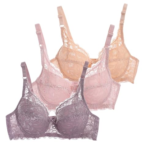 CSWH 3er Pack BHS Damen mit Bügel Fraun Spitzen-BH Set mit verstellbarem Push Up Sexy BH Mädchen Atmungsaktiver Weich Bequemer Y2K Unterwäsche Bra für Alltag von CSWH