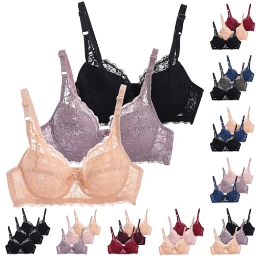 CSWH 3er Pack BHS Damen mit Bügel Fraun Spitzen-BH Set mit verstellbarem Push Up Sexy BH Mädchen Atmungsaktiver Weich Bequemer Y2K Unterwäsche Bra für Alltag CSWH 3er Pack BHS Damen mit Bügel Fraun Spitzen-BH Set mit verstellbarem Push Up Sexy BH Mädchen Atmungsaktiver Weich Bequemer Y2K Unterwäsche Bra für Alltag von CSWH