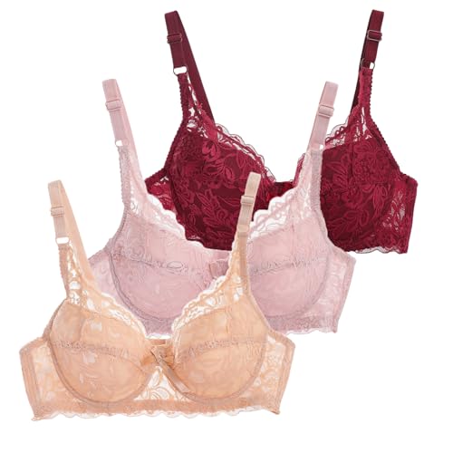 CSWH 3er Pack BHS Damen mit Bügel Fraun Spitzen-BH Set mit verstellbarem Push Up Sexy BH Mädchen Atmungsaktiver Weich Bequemer Y2K Unterwäsche Bra für Alltag von CSWH