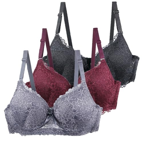CSWH 3er-Pack BHS Damen mit Bügel Fraun Leicht & Atmungsaktiv Spitzen-BH Set mit verstellbarem Trägern Push Up Sexy BH Mädchen Weich Bequemer Y2K Unterwäsche Bra für Alltag CSWH 3er-Pack BHS Damen mit Bügel Fraun Leicht & Atmungsaktiv Spitzen-BH Set mit verstellbarem Trägern Push Up Sexy BH Mädchen Weich Bequemer Y2K Unterwäsche Bra für Alltag von CSWH