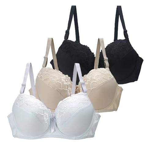 CSWH 3er Pack BHS Damen mit Bügel Push Up Sexy Spitzen-BH Frauen Starker Halt Große Brüste Klassische BH Set Bequemer Unterwäsche Bra mit Verstellbaren Trägern für Alltag CSWH 3er Pack BHS Damen mit Bügel Push Up Sexy Spitzen-BH Frauen Starker Halt Große Brüste Klassische BH Set Bequemer Unterwäsche Bra mit Verstellbaren Trägern für Alltag von CSWH
