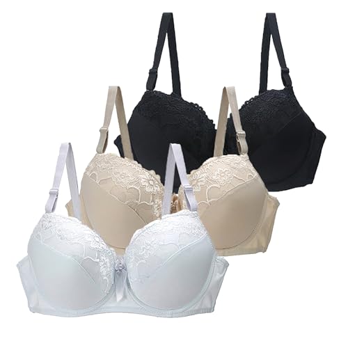 CSWH 3er Pack BHS Damen mit Bügel Push Up Sexy Spitzen-BH Frauen Starker Halt Große Brüste Klassische BH Set Bequemer Unterwäsche Bra mit verstellbarem für Alltag CSWH 3er Pack BHS Damen mit Bügel Push Up Sexy Spitzen-BH Frauen Starker Halt Große Brüste Klassische BH Set Bequemer Unterwäsche Bra mit verstellbarem für Alltag von CSWH
