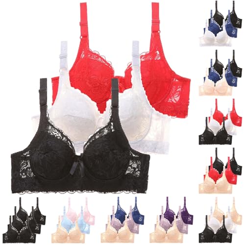 CSWH 3er Pack BHS Damen mit Bügel Push Up Sexy Spitzen-BH Frauen Starker Halt Große Brüste Klassische BH Set Bequemer Unterwäsche Bra mit verstellbarem für Alltag CSWH 3er Pack BHS Damen mit Bügel Push Up Sexy Spitzen-BH Frauen Starker Halt Große Brüste Klassische BH Set Bequemer Unterwäsche Bra mit verstellbarem für Alltag von CSWH