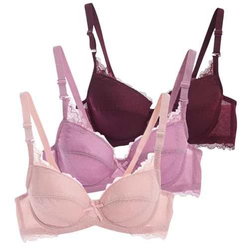 CSWH 3er Pack Damen BH mit Bügel Fraun Push Up BH Spitzen BH Sexy Grosse Grössen Klassische BH mit verstellbarem Damen Weich Bequemer BHS Set Unterwäsche Bra von CSWH