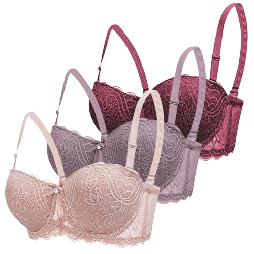 CSWH 3er Pack Damen BH ohne Bügel Fraun Push Up BH Spitzen BH Sexy BH Set mit verstellbarem Mädchen Atmungsaktiver Weich Bequemer BHS Y2K Unterwäsche Bra für Alltag von CSWH