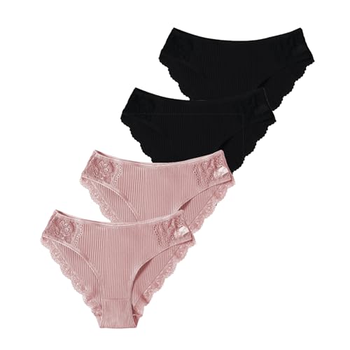 CSWH 4er-Pack Unterwäsche Damen Hipster Slips Mehrpack Bequeme Frauen Einfarbig und Spitze Unterhosen Taillenslip Bikini Höschen Pantys S-XL von CSWH