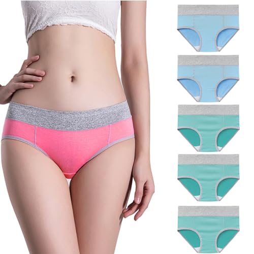 CSWH 5er Pack Damen Farbblock Unterhosen Frauen Mehrpack Slips Hipster Unterwäsche Höschen Women Panties M-5XL von CSWH