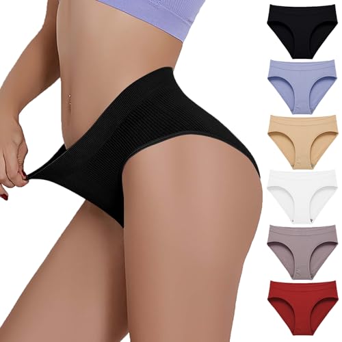 CSWH 6er Pack Slip Damen Einfarbiges niedrige Taille Unterhosen Nahtlose Slips Frauen Bequem Seamless Slips Hipster Damen Unterwäsche Pantys Mehrpack M-XL von CSWH