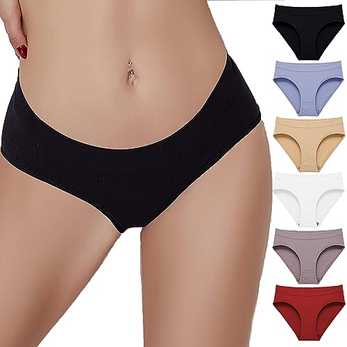 CSWH 6er Pack Unterhosen Damen Einfarbig Bequem Slips Hipster Frauen Weiche Stretch Mehrpack Unterwäsche Panties Bikini String Tanga Höschen M-XL von CSWH