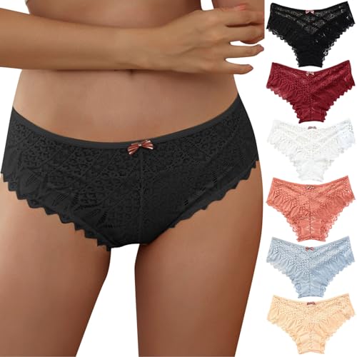 CSWH 6er Pack Unterhosen Damen Sexy Spitzen Unterwäsche Frauen Mittel Taille Atmungsaktiv Slip Weich Pantys Bequem Hipster Mehrpack S-5XL von CSWH