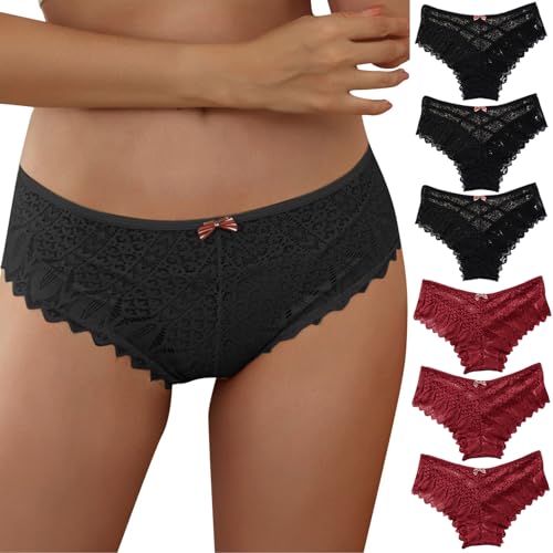 CSWH 6er Pack Unterhosen Damen Sexy Spitzen Unterwäsche Frauen Mittel Taille Atmungsaktiv Slip Weich Pantys Bequem Hipster Mehrpack S-5XL von CSWH