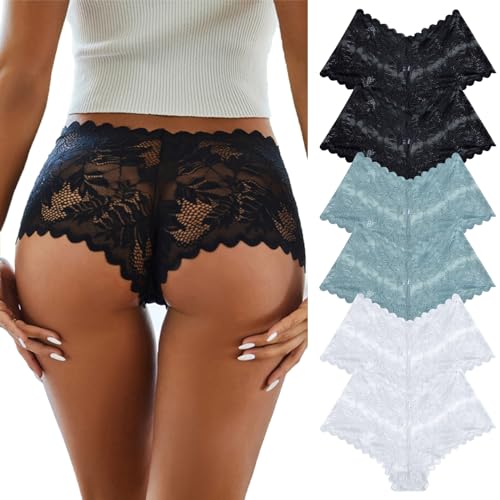 CSWH 6er Pack Unterhosen Damen Sexy Spitzen Unterwäsche Frauen Weich Atmungsaktiv Slip Pantys Bequem Hipster Mehrpack S-XL von CSWH