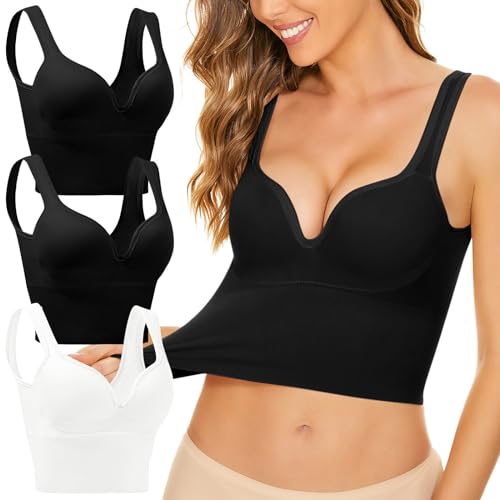 CSWH Damen BH 2/3er Pack Ohne Bügel Push up Crop Top Sexy Bustier BH Set Sport BH Top mit Integriertem BH für Alltag Yoga Fitness Outdoor von CSWH