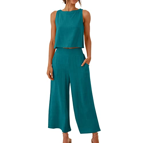 CSWH Damen Elegant Jumpsuits Frauen Sommer Baggy Playsuit Mädchen Einfarbig Ärmellos Strampler Frau Lässige Hosen Romper Overalls Sommerhose Freizeithose Pants Female Y2K Sommer Clothes von CSWH