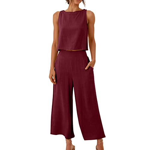 CSWH Damen Elegant Jumpsuits Frauen Sommer Baggy Playsuit Mädchen Einfarbig Ärmellos Strampler Frau Lässige Hosen Romper Overalls Sommerhose Freizeithose Pants Female Y2K Sommer Clothes von CSWH