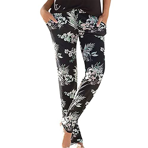 CSWH Damen Hose Blumen Weites Bein Jogginghose Freizeithose Yogahose Frauen Elegant Luftig Lounge Pants Hausehose Trainingshose Female Stoffhose Wanderhose Sporthose mit Taschen von CSWH