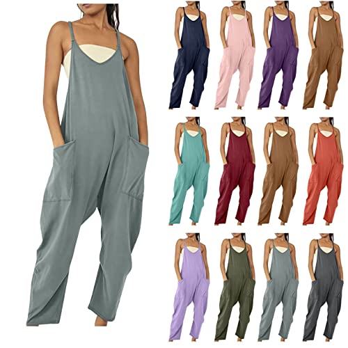 CSWH Damen Latzhose Frauen Sommer Baggy Jumpsuit mit Taschen Mädchen Einfarbig Ärmellos Playsuit Strampler Frau Lässige Romper Overalls Sommerhose Freizeithose Arbeitshose von CSWH