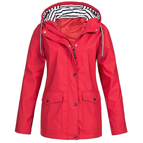 CSWH Damen Regenjacke mit Kapuze Wasserdicht Atmungsaktiv Jacke Damen Große Größen Regenmantel Windbreaker Softshelljacke Outdoorjacke Übergangsjacke für Frühlings Herbst zum Wandern Trekking Fahrrad von CSWH