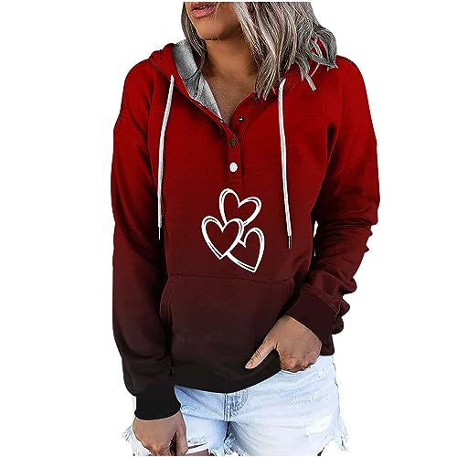 CSWH Hoodies Sweatshirt mit Kapuze Damen Valentinstag Relaxed Fit Kapuzenpullover mit Herzen-Druck Frauen 2024 Drawstring Pullover Sweatjacke Langarmshirt Sweater von CSWH