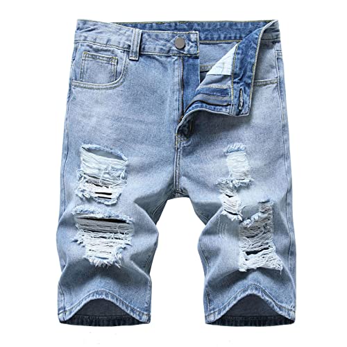 CSWH Jeans Shorts Herren Lässig Kurze Hosen Männer Used Look Ripped Sommerhose Male Stretch Freizeithose Outdoorhose Herren Mode Y2k Kurz Hose Trousers Pants für Sommer Outdoor von CSWH