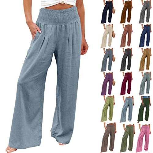 CSWH Jogginghose Damen Einfarbig Weites Bein Hose Freizeithose Yogahose Frauen Elegant Luftig Lounge Pants Hausehose Trainingshose Female Stoffhose Wanderhose Sporthose mit Taschen von CSWH