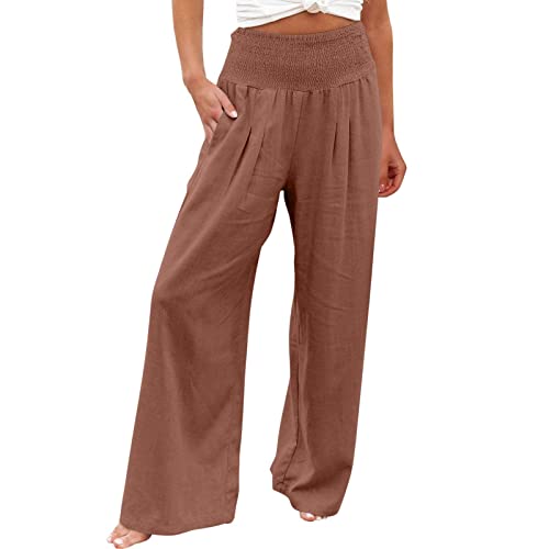 CSWH Jogginghose Damen Einfarbig Weites Bein Hose Freizeithose Yogahose Frauen Elegant Luftig Lounge Pants Hausehose Trainingshose Female Stoffhose Wanderhose Sporthose mit Taschen von CSWH