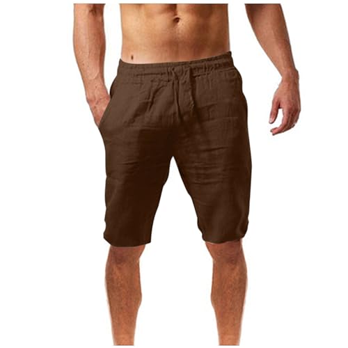 CSWH Leinen Kurze Hosen Herren Sommer Regular Fit Shorts mit Taschen Männer Bermuda Elastische Taille Leinenhose Casual Hose Herren-Shorts Freizeithose Sommershorts von CSWH