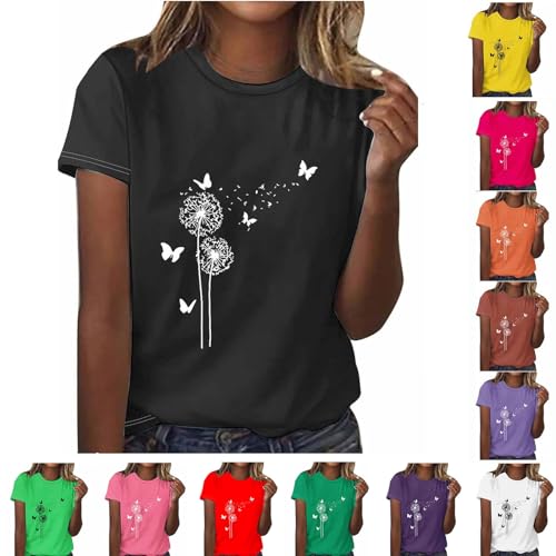 CSWH gutschein Amazon Damen T-Shirt Rundhalsausschnitt Bluse Tops mit Pusteblume Druck Frauen Shirts mit kurzen Ärmeln Casual Oberteile Tshirts 2024 Mädchen Sommer Tunika Tank Tops von CSWH