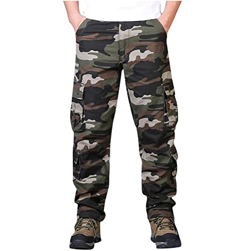 Cargohose Herren Csual Sporthose Camouflage Cargo Hose Bindegürtel Lange Baumwolle Jogginghose mit Taschen Trainingshose Sommer Pants für Outdoor Sport Gym Mode Y2k Clothes Streetwear von CSWH