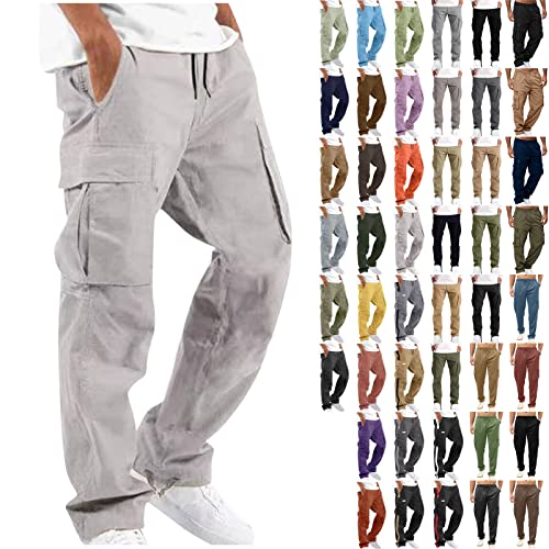 Cargohose Herren Einfarbig Casual Jogginghose Stretch Comfort Fit Sporthose Männer Cargo Lang Hose Baggy Trainingshose Freizeithose Wanderhose Arbeitshose Man Hosen Pants für Sport Gym Outdoor von CSWH