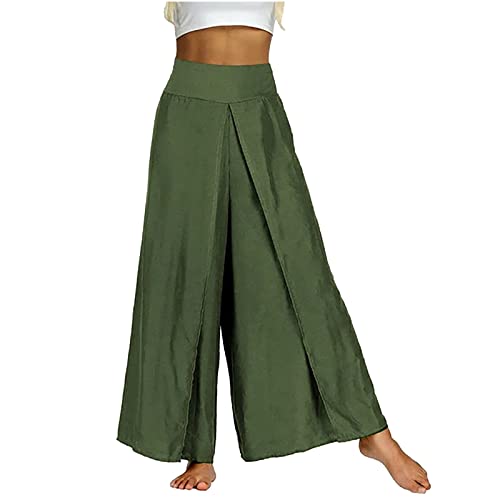 Damen Hose Wide Leg Sommerhose Frauen Solide Freizeithose Yogahose Female Bequem mit Schlitz Leinenhosen Sporthose Jogginghose Frau y2k Clothes Pants Trousers (Armeegrün, 3XL) von CSWH