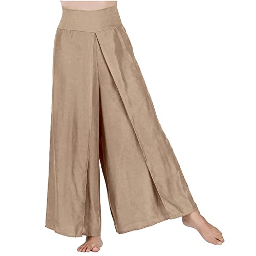 Damen Hose Wide Leg Sommerhose Frauen Solide Freizeithose Yogahose Female Bequem mit Schlitz Leinenhosen Sporthose Jogginghose Frau y2k Clothes Pants Trousers (Khaki, M) von CSWH