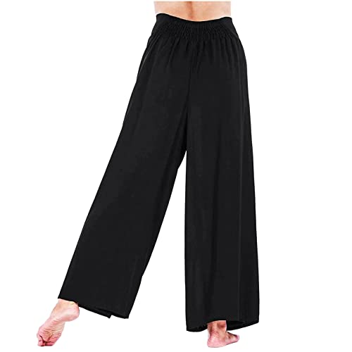 Damen Hose Wide Leg Sommerhose Frauen Solide Freizeithose Yogahose Female Bequem mit Schlitz Leinenhosen Sporthose Jogginghose Frau y2k Clothes Pants Trousers (Schwarz, L) von CSWH