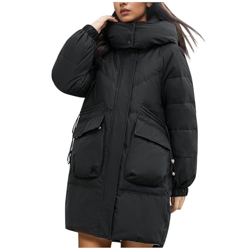 Damen Klassische Solid Color Lang Winter Jacke Daunenjacke Frauen Baggy-Fit Pufferjacke 2023 Mode Mäntel Windbreaker Down Coat Daunenmantel Übergangsjacke von CSWH