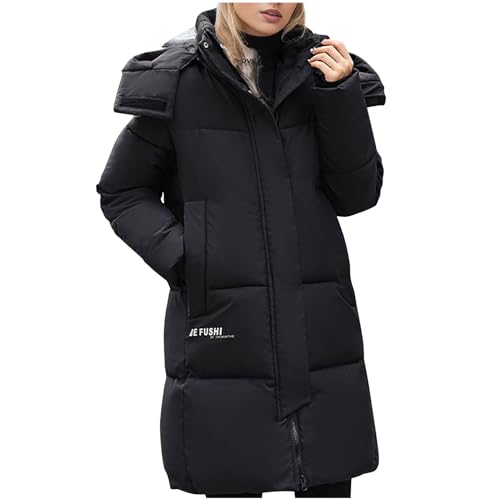 Damen Klassische Uni Farben Lang Warme Jacke Daunenjacke Frauen Pufferjacke mit Zipper 2023 Herbst Winter Down Coat Steppjacke Übergangsjacke Wintermantel von CSWH