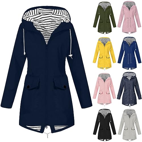 Damen Regenjacke 2023 Wasserdicht Atmungsaktiv Jacke mit Kapuze Reißverschluss Damen Casual Große Größen Regenmantel Windbreaker Softshelljacke Funktionsjacke Outdoorjacke Übergangsjacke von CSWH