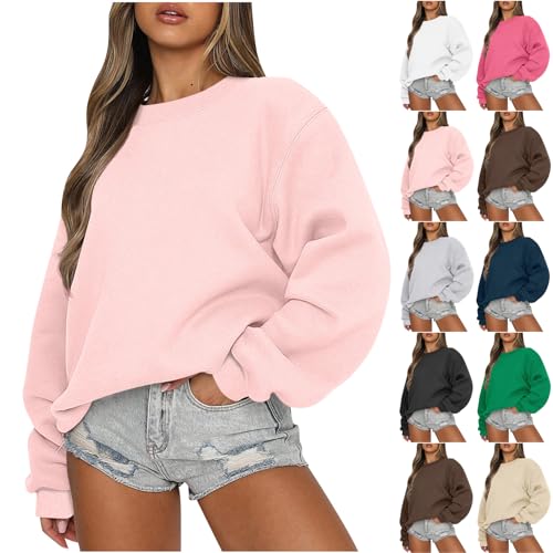 Damen Rundhals Sweatshirt Pullover Frauen Oversized Locker Casual Einfarbig Weich Herbst Winter Atmungsaktiv Sweatjacke Pulli Langarm Oberteile Top Outfits Langarmshirt 2023 Y2k Kleidung von CSWH