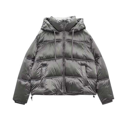 Damen Schlicht Jacke Daunenjacke mit Reißverschluss Frauen Pufferjacke mit Kapuze Damen Windbreaker Outdoorjacke Daunenmantel Down Coat Steppjacke Wintermantel für Herbst Winter von CSWH