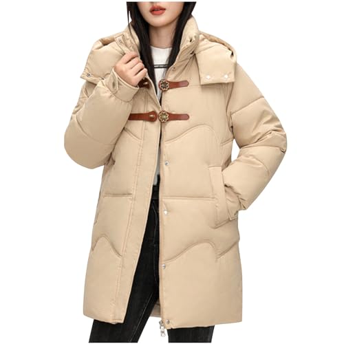 Daunenjacke für Damen Einfarbige Lang Winter Jacke Frauen Pufferjacke mit Kapuze Damen Down Coat Herbstjacke Winterjacke Daunenmantel Wintermantel Steppjacke von CSWH