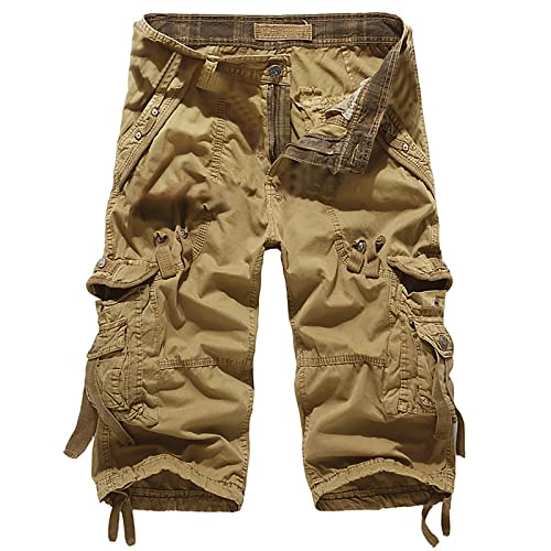 Herren Cargo Shorts Male Einfarbig Kurze Hose mit Zip Off Männer Knielang Outdoorhose Sporthose mit Taschen Jungen Freizeit Trekkinghose Wanderhose Kurze Pants Trousers für Sommer Sports Outdoor von CSWH