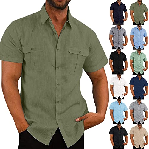 Herren Hemd Kurzarm Einfarbig Freizeithemd Sommerhemd mit Taschen Männer Sommer Slim Fit Outdoor Shirts Leinenhemd Businesshemd Trachtenhemd Jeanshemd Flanellhemd von CSWH