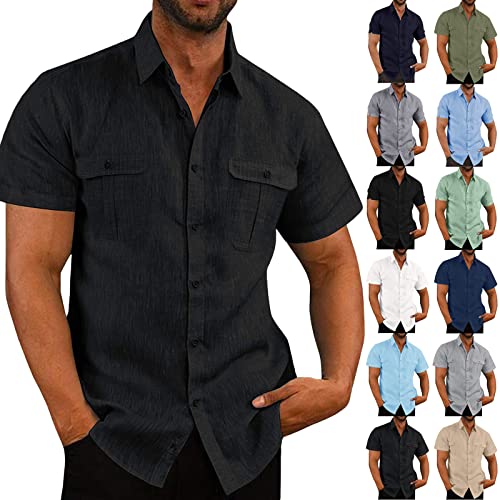 Herren Hemd Kurzarm Einfarbig Freizeithemd Sommerhemd mit Taschen Männer Sommer Slim Fit Outdoor Shirts Leinenhemd Businesshemd Trachtenhemd Jeanshemd Flanellhemd von CSWH