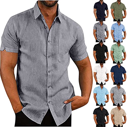 Herren Hemd Kurzarm Einfarbig Freizeithemd Sommerhemd mit Taschen Männer Sommer Slim Fit Outdoor Shirts Leinenhemd Businesshemd Trachtenhemd Jeanshemd Flanellhemd von CSWH